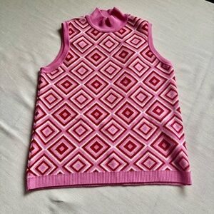 Cherie Collette Pink Geometric Knit Sleeveless High Neck Vest Women’s L